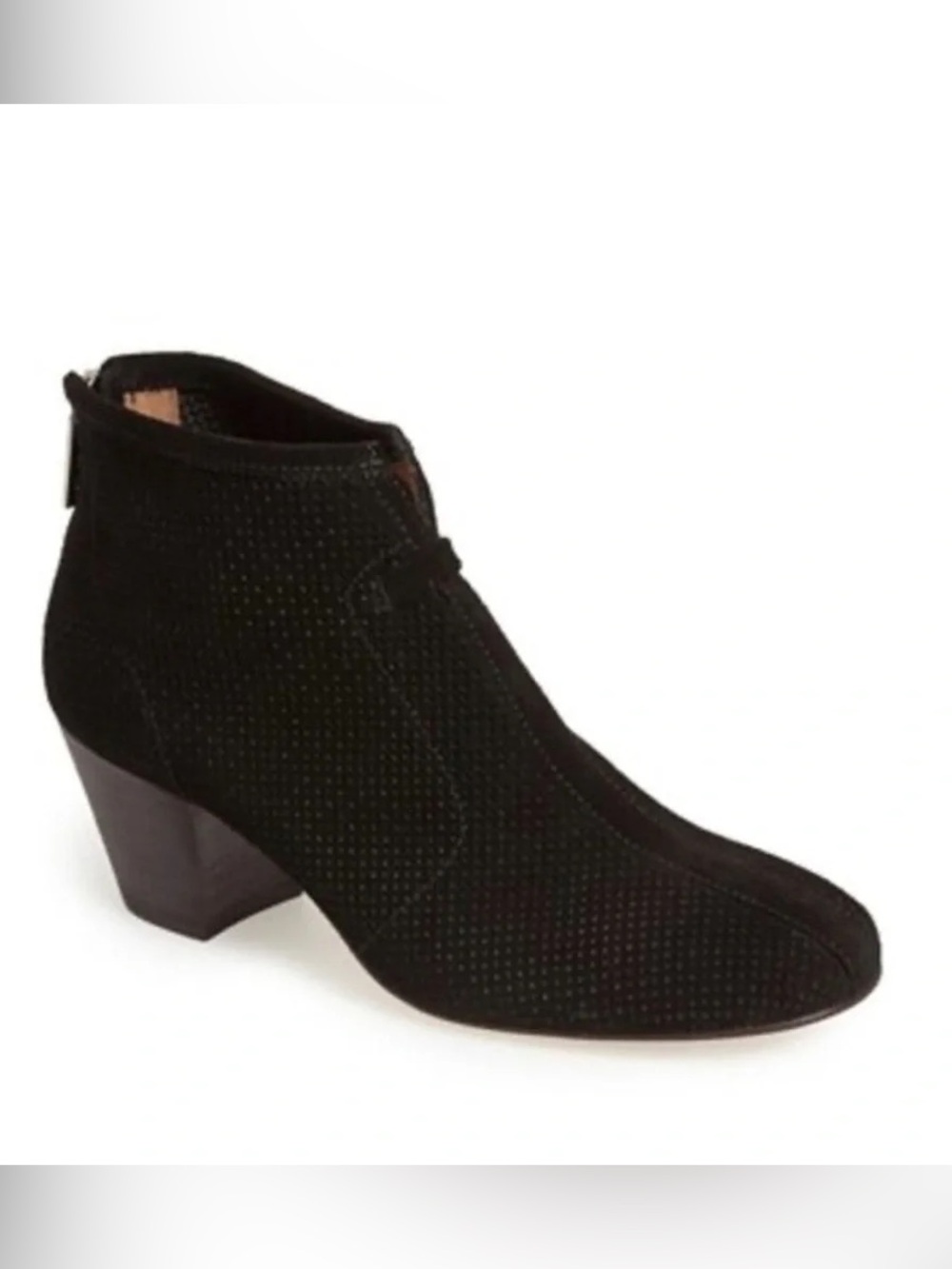 Aquatalia Black Xcel Dry Suede Leather Perforated Back-Zip Ankle Boot
